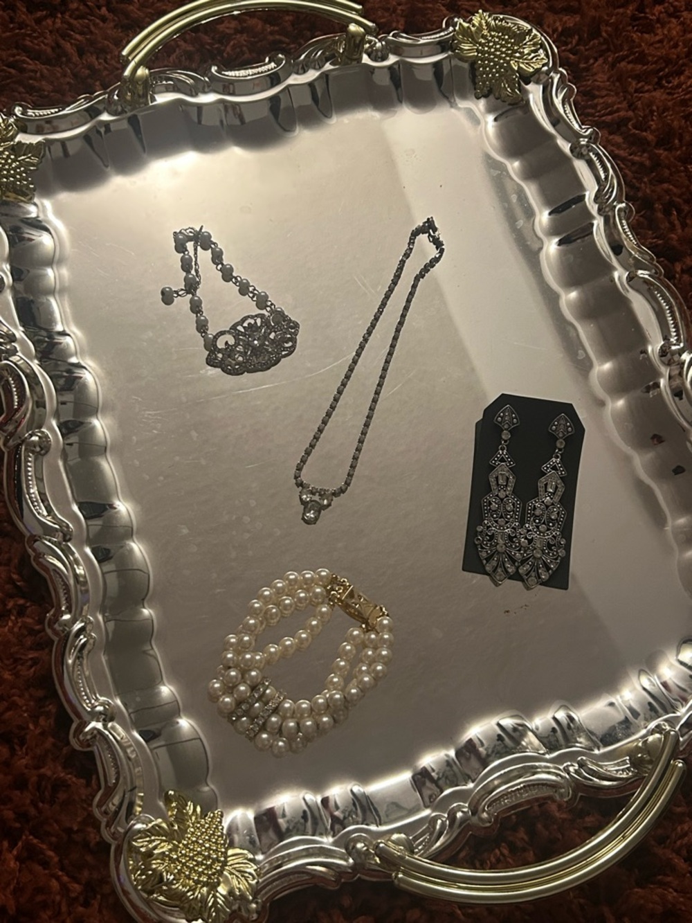 Art Deco Vintage Style Rhinestone & Pearl Jewelry Set